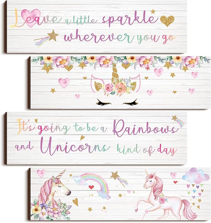 Yulejo Unicorn Wall Decor Girls Rainbow Wall Art Unicorn Room Decor Rainbow Motivational Inspirational Room Bedroom Decoration for Christmas Girl Kids Bedroom Nursery Decoration Gift (Delicate Style)