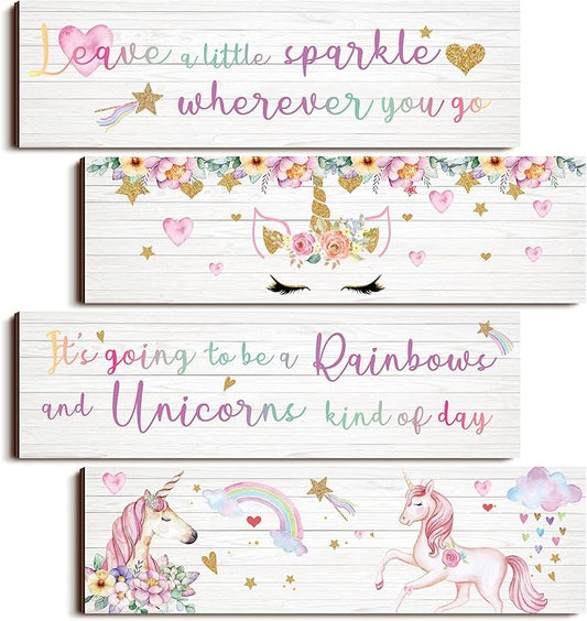 Yulejo Unicorn Wall Decor Girls Rainbow Wall Art Unicorn Room Decor Rainbow Motivational Inspirational Room Bedroom Decoration for Christmas Girl Kids Bedroom Nursery Decoration Gift (Delicate Style)