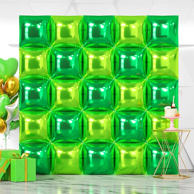 NISOCY 25PCS Dark green and Light Green Square Foil Balloons Wall Backdrop Double Sided Green Balloons Arch Kit for Birthday Baby Shower St. Patrick's Day Spring Summer Jungle Theme Party Decorations