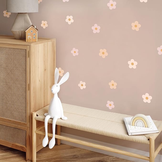 Daisy Blush Pink Boho Flowers Decals - Easy-to-Apply & Removable Wall Stickers: Transform Your Toddlers Bedroom with Durable, Vibrant Peel-and-Stick Wall Decor – Stickers for Kids