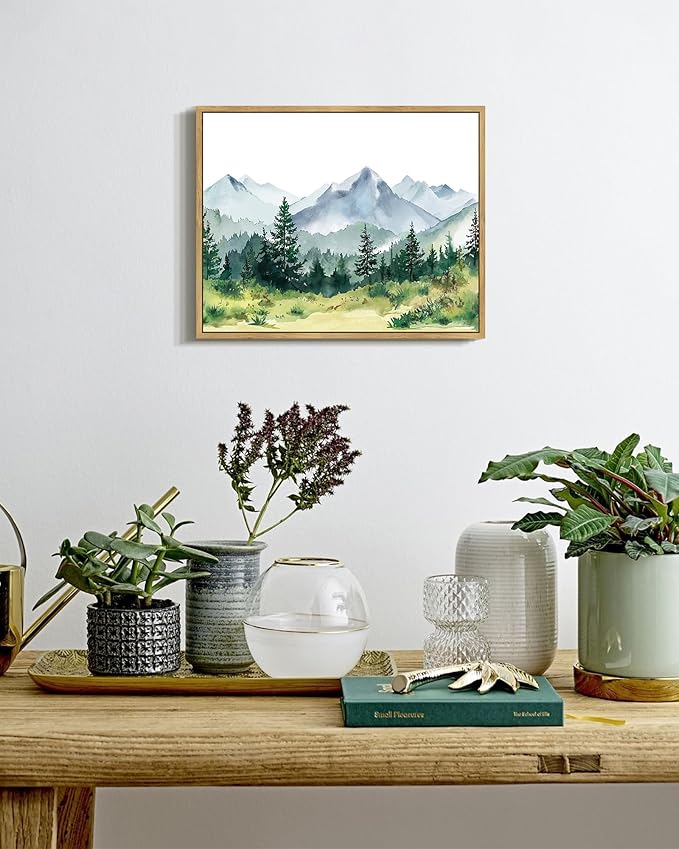 SHENIFY Green Pine Tree Forest Vintage Framed Wall Art Modern Landscape Scenery Farmhouse Artwork Prints Decor for Kitchen Living Room Bedroom Bathroom - 8x10in Natural Framed