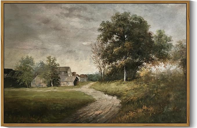 SHENIFY Vintage Landscape Framed Wall Art Rustic Cottage Countryside Farmhouse Decor Retro Painting for Hallway Living Room Bedroom Dining Room - 24x36in Natural Framed