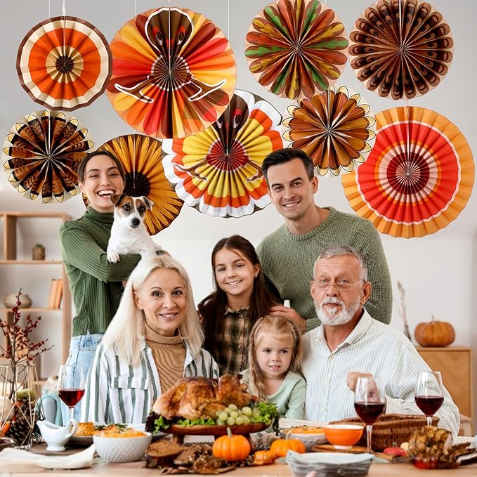 Outus 9 Pcs Thanksgiving Party Decorations Paper Fans Hanging Turkeys Thanksgiving Birthday Decorations Turkey Maple Leaves Hanging Ceiling Decor Fall Autumn Birthday Wedding Party Classroom Office