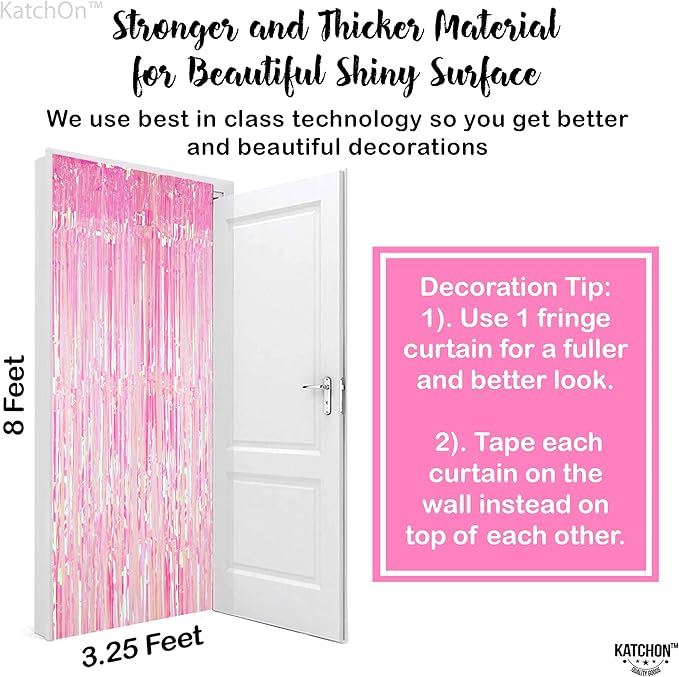 KatchOn, XtraLarge Iridescent Pink Backdrop Curtain - 3.2x8 Feet | Iridescent Pink Streamers for Valentines Day Decorations, Bachelorette Party Decor | Ramadan Decorations, Galentines Decoration