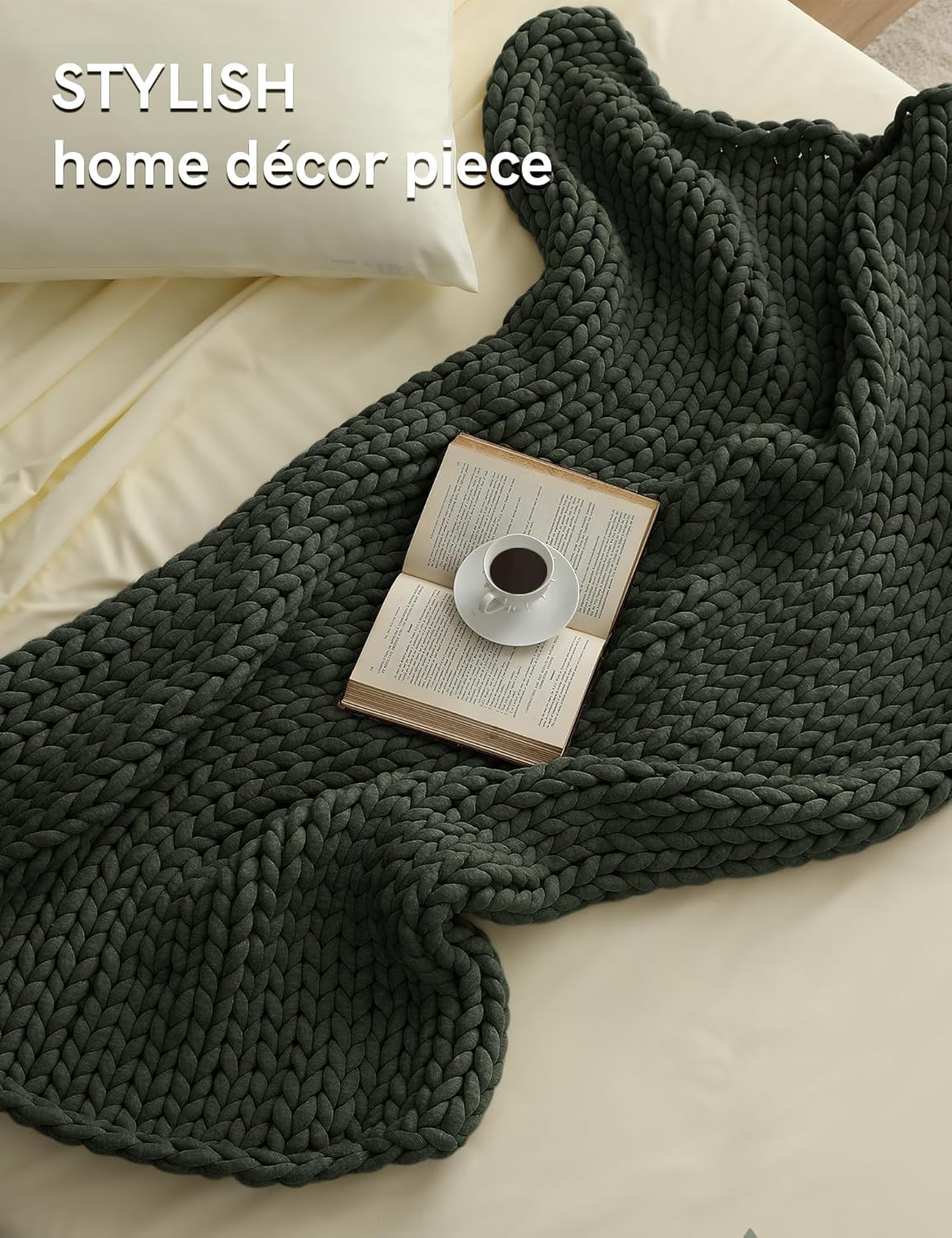 YnM Chunky Throw Blanket, Medium-Weight, Hand Knitted, Skin Friendly, Ventilated and Breathable, Machine Washable, Home Décor Piece for Couch, Sofa and Bed (Olive, 60x80 Inch)