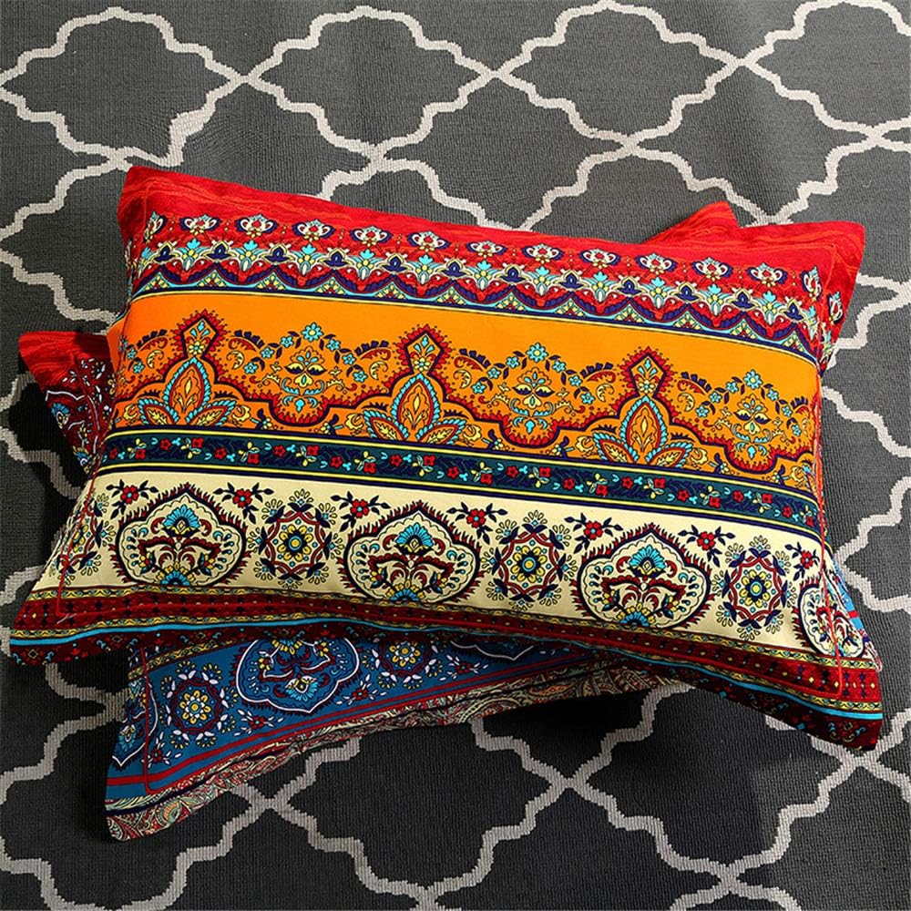 ABREEZE 3Pcs Bohemia Retro Bedding Ethnic Vintage Floral Duvet Cover Boho Bedding 100% Brushed Cotton Bedding Sets Damask Paisley Coloful Mandala Down Comforter Cover,Queen