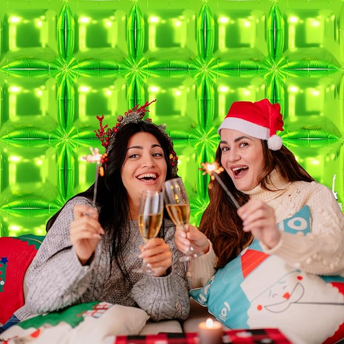 NISOCY 25PCS Green Square Foil Balloons Wall Backdrop Double Sided Light Green Christmas Balloon Tunnel Arch Kit for Birthday Christmas Graduation Wedding Anniversary Summer Jungle Party Decorations
