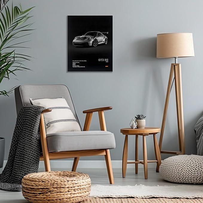 CSLGQGV Car Poster Vintage Racing Car Wall Art Supercar Canvas Prints Painting For Men Room Pictures Guys Dorm Room Aesthetics Decor Bedroom Office (frame, 12"x16" Canvas) black 01