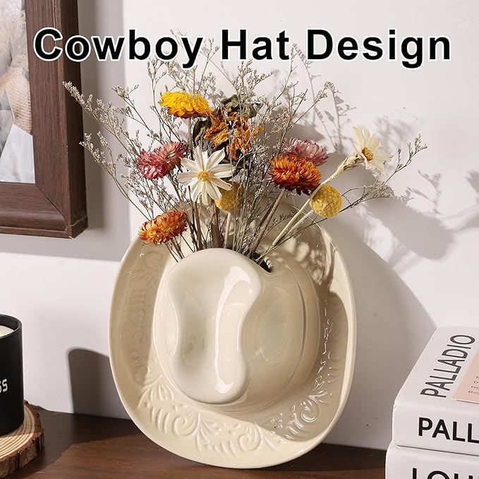 Hanging Wall planters for Indoor Plants, Ceramic Cowboy Wall vases for Flowers, for Bathroom, Living Room, Office, and Home Decor. Medium