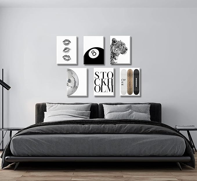 Fashion Trendy Leopard Wall Art Set of 6 Stockholm Preppy Room Painting Picture Wall Decor Black White Aesthetic Cheetah Poster Print Artwork for Girls Bedroom Dorm Apartment Home Decoration