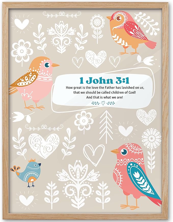 KensTro Natural OAK Wood Nursery Decor Framed Wall Art, 12x16 in Inspirational Christian Bible Verse Wall Art,God's Children Loved and Favored Scripture Print for Boys Girls Bedroom Decor Set of 1