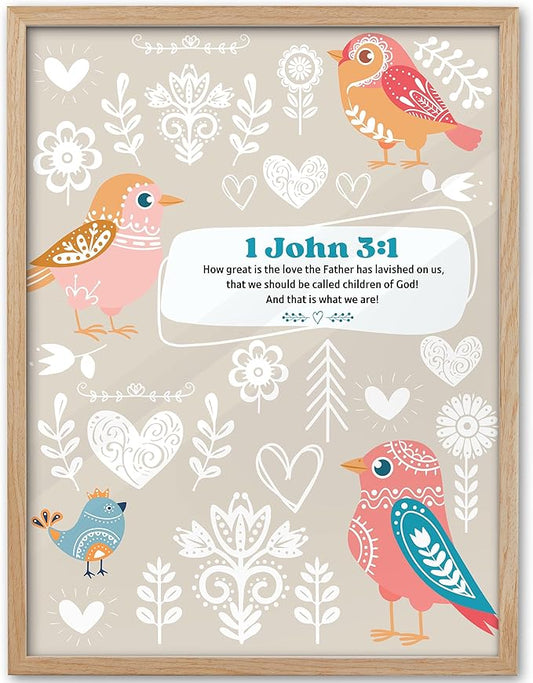 KensTro Natural OAK Wood Nursery Decor Framed Wall Art, 12x16 in Inspirational Christian Bible Verse Wall Art,God's Children Loved and Favored Scripture Print for Boys Girls Bedroom Decor Set of 1