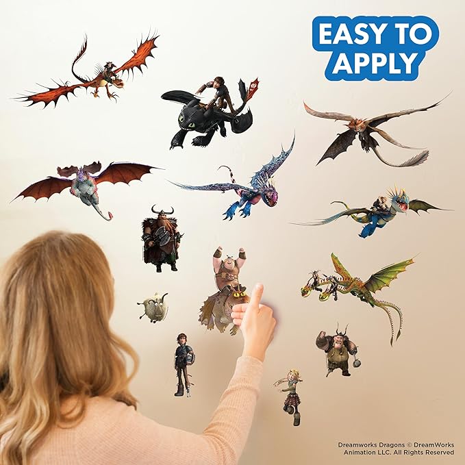 How to Train Your Dragon Wall Decals - Set of 13 Removable Vinyl Stickers for Kids Bedroom Playroom Bathroom - Peel and Stick Room Décor