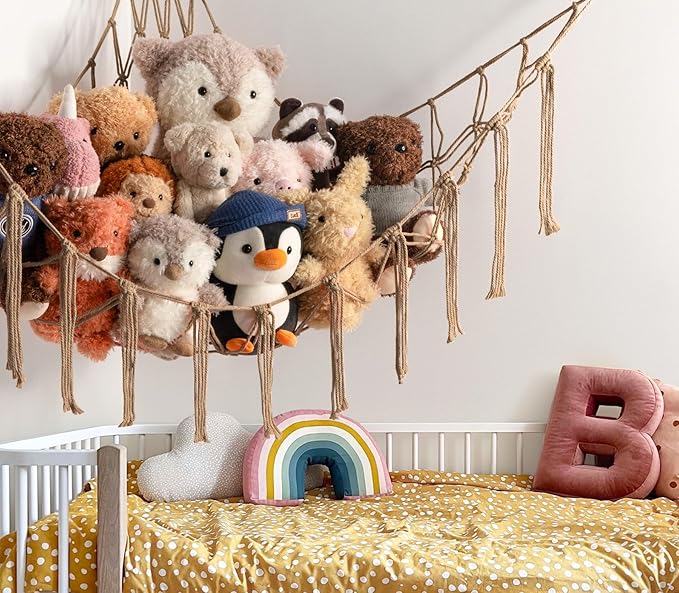 Stuffed Animal Storage Hammock or Net Corner - Large Toy Hammock Net for Stuffed Animals Room Decor - Cute Stuff Animal Organizer Plush Holder - Kids Baby Nursery Essentials Wall Bedroom Home Decor