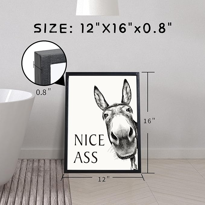 Heiple Framed Bathroom Art Bathroom Wall Decor Farmhouse Home Decor Sets Vintage Funny Wall Art Signs (Black, 12"x16")