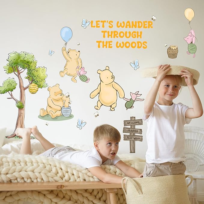 Winnie Wall Stickers for Kids, Winnie Character Stickers, The Pooh Inspirational Sticker, The Pooh Removable Sticker for Kids Baby Nursery Children Room Living Room Bedroom Playroom Wall Decoration