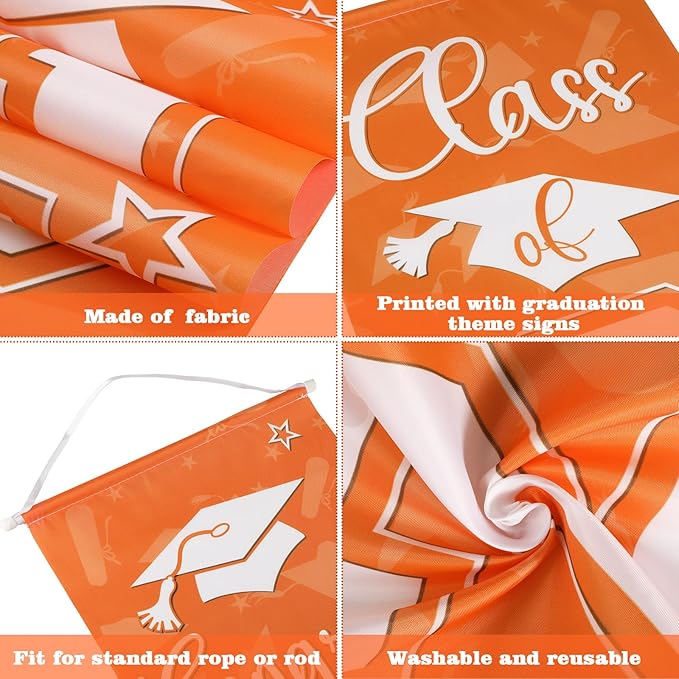 Moukeren 3 Pieces 2026 Graduation Party Decorations Graduation Porch Sign Class of 2026 Grad Hanging Porch Banner Backdrop Door Sign for Grad Party Home Door Wall Decor(Orange)