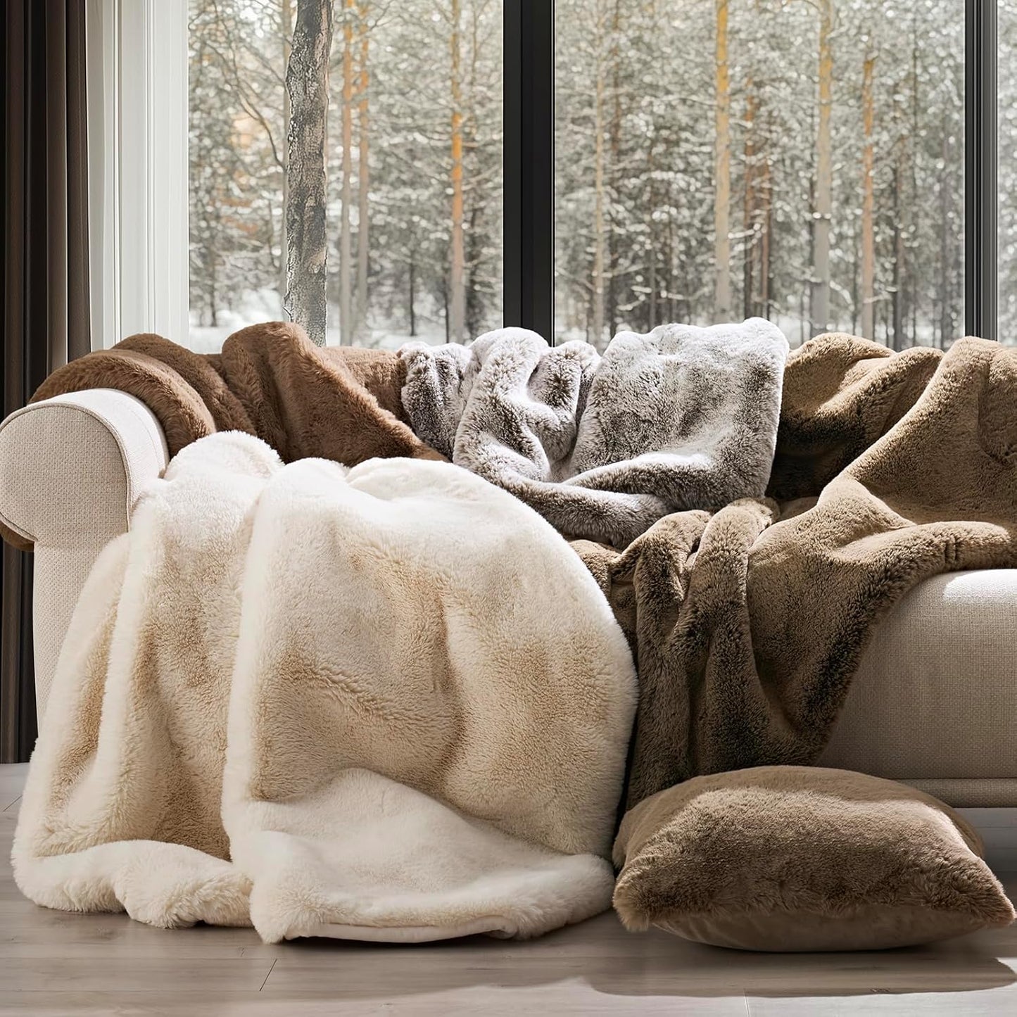 Luxury Soft Faux Chinchilla Fur Throw Blanket for Couch, Warm Thick Heavy Winter Throw Blanket 1220GSM for Bed, Fluffy Cozy Mink Blanket with Reversible Velvet, Tawny Mink, 50"x60"