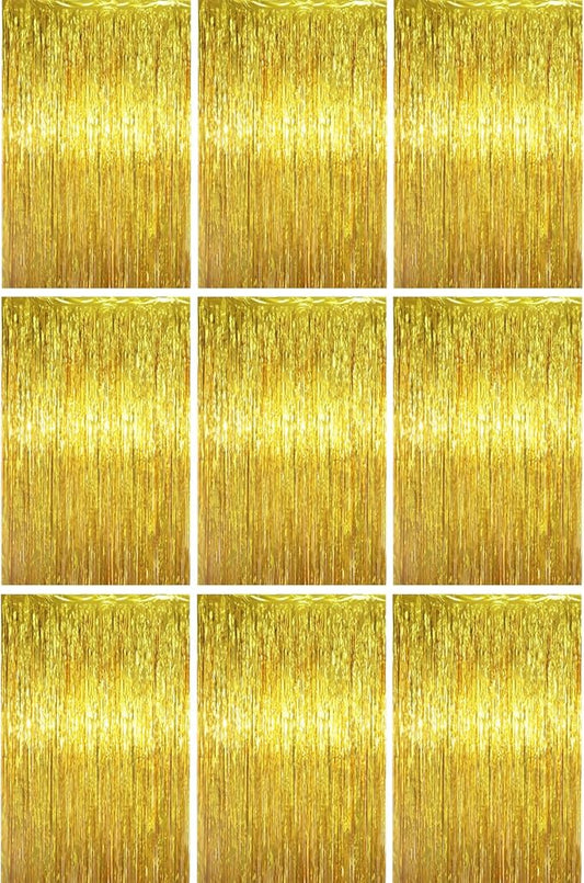 3.3 x 6.6 ft Foil Fringe Backdrop Curtains, Tinsel Streamers Party Decorations, Fringe Backdrop for Birthday, Baby Shower, Gender Reveal, Graduation (9, Gold)