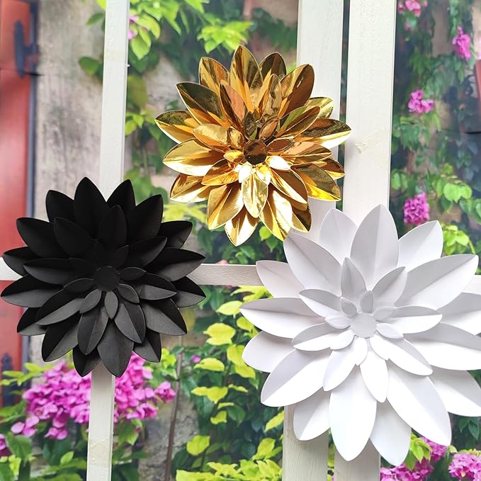 3D Paper Flower for Wall Wedding Backdrop Bridal Shower Party Centerpieces Home Wall Decor Pack of 9 (Black White Gold)