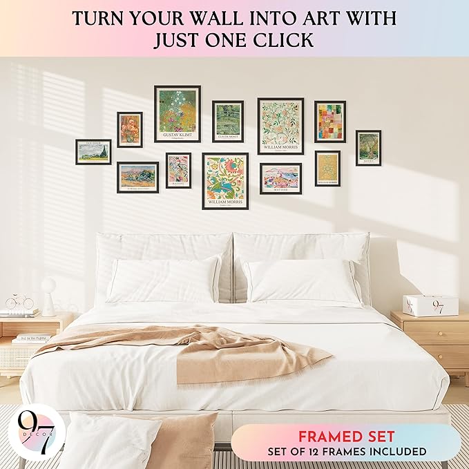 97 Decor Colorful Eclectic Home Decor Aesthetic - Eclectic Posters Famous Artist Paintings Colorful Wall Art Prints, Unique Gallery Wall Art Funky Decor for Teen Girl Dorm Bedroom (8x10 FRAMED) (BLACK FRAME)