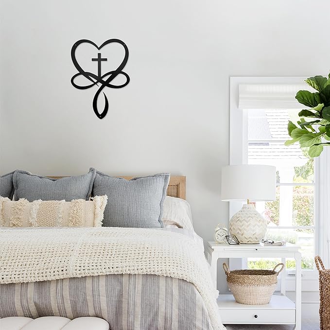 Metal Infinity Heart Cross Wall Decor, Unique Cross Decorative Wall Art, Heart And Love Sign Wall Plaques, Love Gift For Adult Home Wedding, Decor Room Bedroom Living Room Decoration（Black)