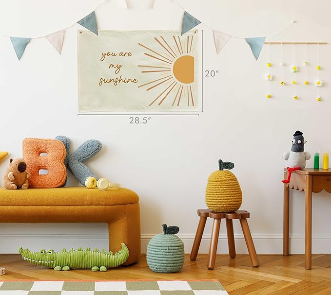 You Are My Sunshine Nursery Canvas Banner -Hanging Rectangular Poster Flag Sign for Baby Boy Girl Kids,Bedroom Reading Room Playroom Decoration, Baby Shower Birthday Christmas Gift
