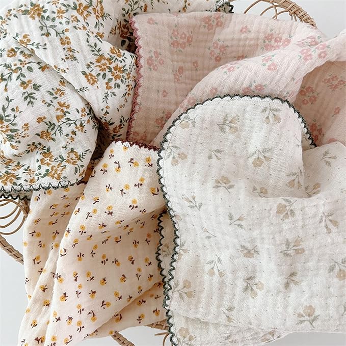 BuLuTu Softer Highly Absorbent Cleaning Cloths Oil Washable Reusable Cleaning Window Gifts,100% Cotton Cleaning Rags with Fresh Floral Pattern for Home and Kitchen Bar Mops Towels