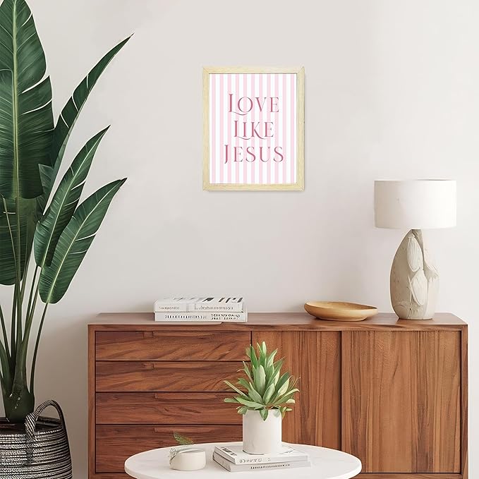 LARTSFRO Coquette Pink Bow Jesus Wall Art Decor Posters, Pink Bow Room Bedroom Bathroom Dorm Wall Art Decor Aesthetic for College Teen Girls Gifts, Inspirational Bible Verses Bow Wall Decor, 10x8 Inch Set of 4 Pcs Bow Pictures (WOOD-GRAIN FRAMED)