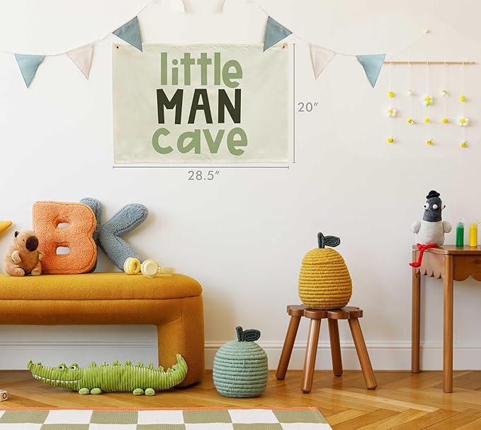 Little Man Canvas Banner-Nursery Wall Decor Hanging Rectangular Flag Sign Art for Boy Kids Teen,Bedroom Reading Room Playroom Decor,Baby Present Shower Birthday Christmas Gift
