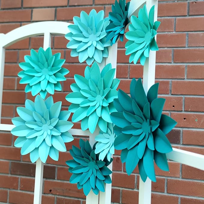 3D Paper Flower for Wall Wedding Backdrop Bridal Shower Party Centerpieces Home Wall Decor Pack of 9 (Turquoise)
