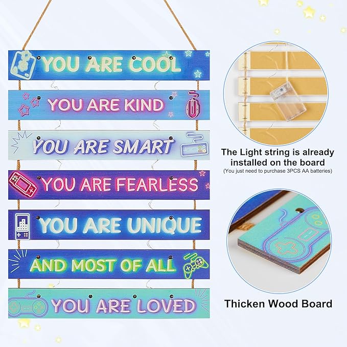 FIOBEE Girls Room Décor for Teen Girls Boys with LED Light Wall Decor for Bedroom Motivational Inspirational Wall Art Girl Room Decoration for Kids Studyroom, 8 Kinds of Lights, Blue Game