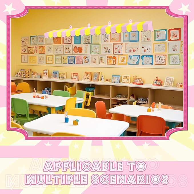 Boao 4 Pack Circus Awning Decoration 3D Stripe Cardboard Awning Carnival Wall Decor Circus Party Favors for Lemonade Stand Bakery Ice Cream Truck Bulletin Board Decor(Pink and Yellow)