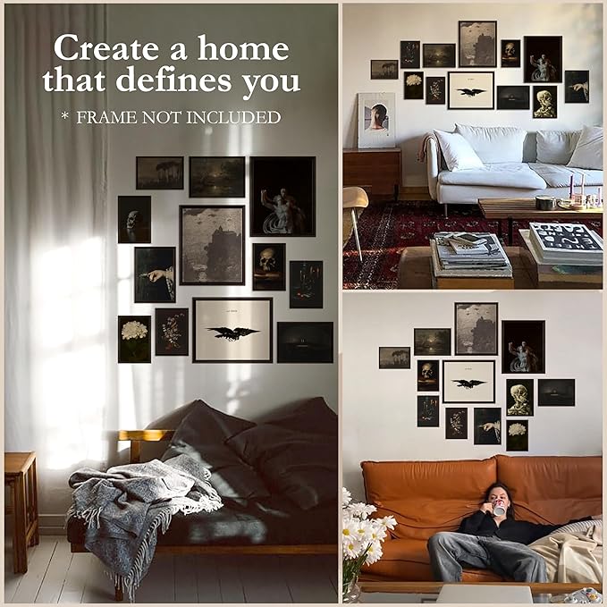 97 Decor Dark Academia Decor For Bedroom - Gothic Home Decor Aesthetic, Moody Dark Academia Wall Art, Vintage Halloween Posters For Room Aesthetic, Spooky Gothic Pictures Goth Decorations (UNFRAMED)