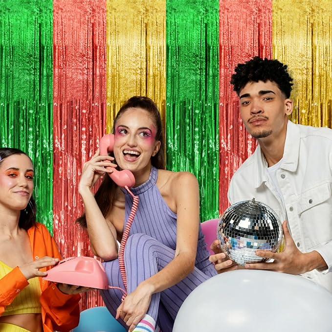5 Pack Hawaii Backdrop Party Decorations Tinsel Curtain Summer Party Streamer Foil Fringe Birthday Decorations Photo Booth Vibrant Theme Christmas Beach Baby Shower Graduation Decor