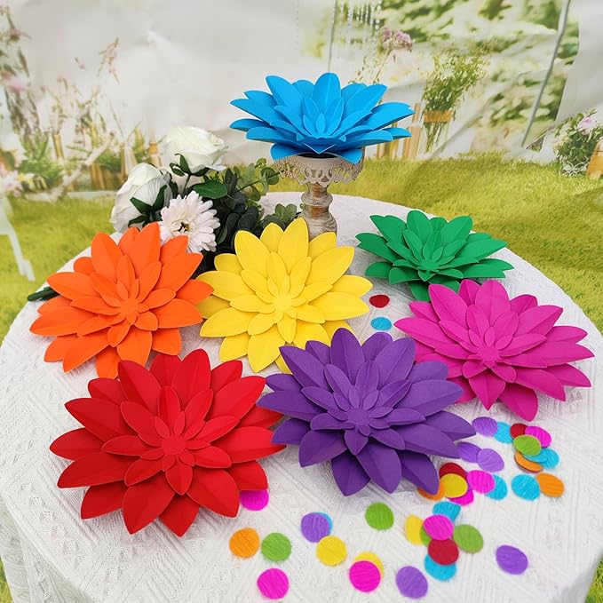 Rainbow 3D Paper Flower 9 inch Classroom Decorative Wall for Baby Kids Nursery Shower Decor Birthday Backdrop Photography Prop Pack of 7