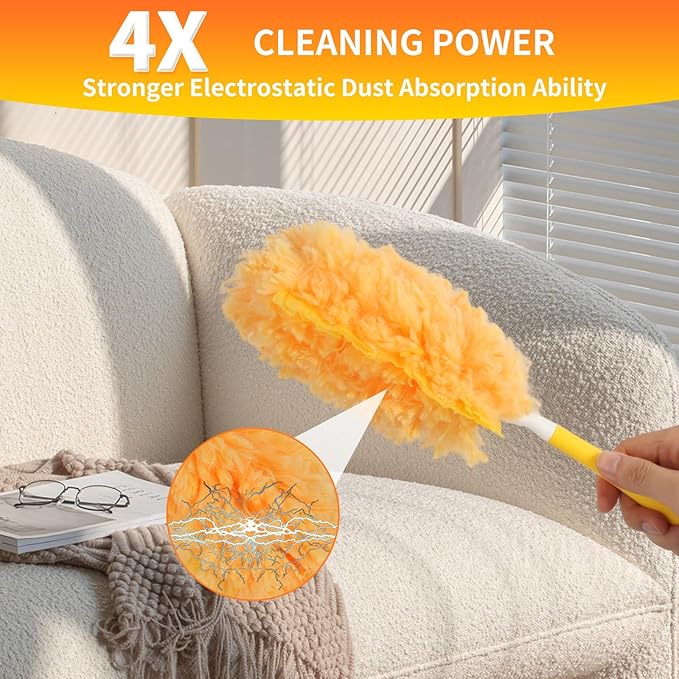 36 Pack Dusters Compatible with Swiffer Dusters for Cleaning, with 1 Handle, Multisurface 360° Dusters with 4X Microfibers, Disposable Heavy Duty Duster Refills, Helps Remove Allergens.