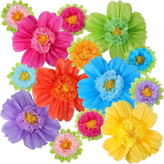 TaoBary 48 Pcs Large Colorful Tissue Paper Flowers 20" Giant Fiesta Paper Pom Poms Mexican Birthday Decorations for Wall Wedding Backdrop Centerpiece Tea Party Supplies (Rainbow Color)