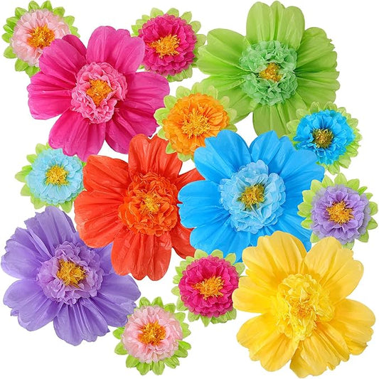 TaoBary Large Colorful Tissue Paper Flowers Giant Fiesta Paper Pom Poms Mexican Birthday Decorations for Wall Wedding Backdrop Centerpiece Party Supplies(20" and 10",Rainbow Color,24 Pcs)