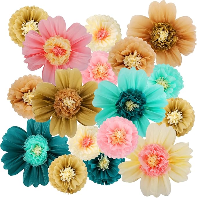 Crowye 12 Pcs Large Colorful Tissue Paper Flowers Decorations 20" Giant Fiesta Craft Crepe Paper Flowers for Wall Decor Backdrop Mexican Wedding Birthday Carnival Party (Stylish Color)