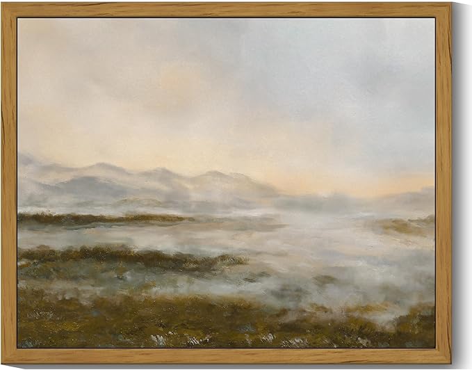 SHENIFY Vintage Framed Wall Art Rustic Foggy Mountain Landscape Scenery Home Decor Retro Wilderness Decorations for Farmhouse Bedroom Ready to Hang Wall Artwork - 8x10in Natural Framed