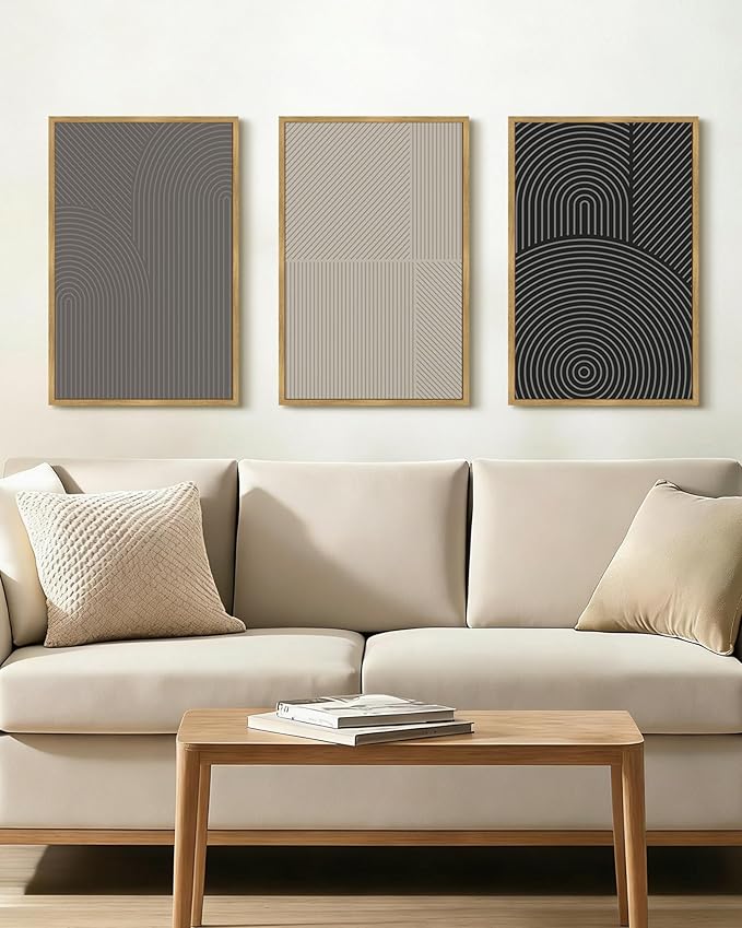 Drsoum Minimalist Abstract Wall Art Framed Modern Boho Neutral Line Wall Decor Mid Century Geometric Artwork Bedroom Living Room 16x24in Natural Framed