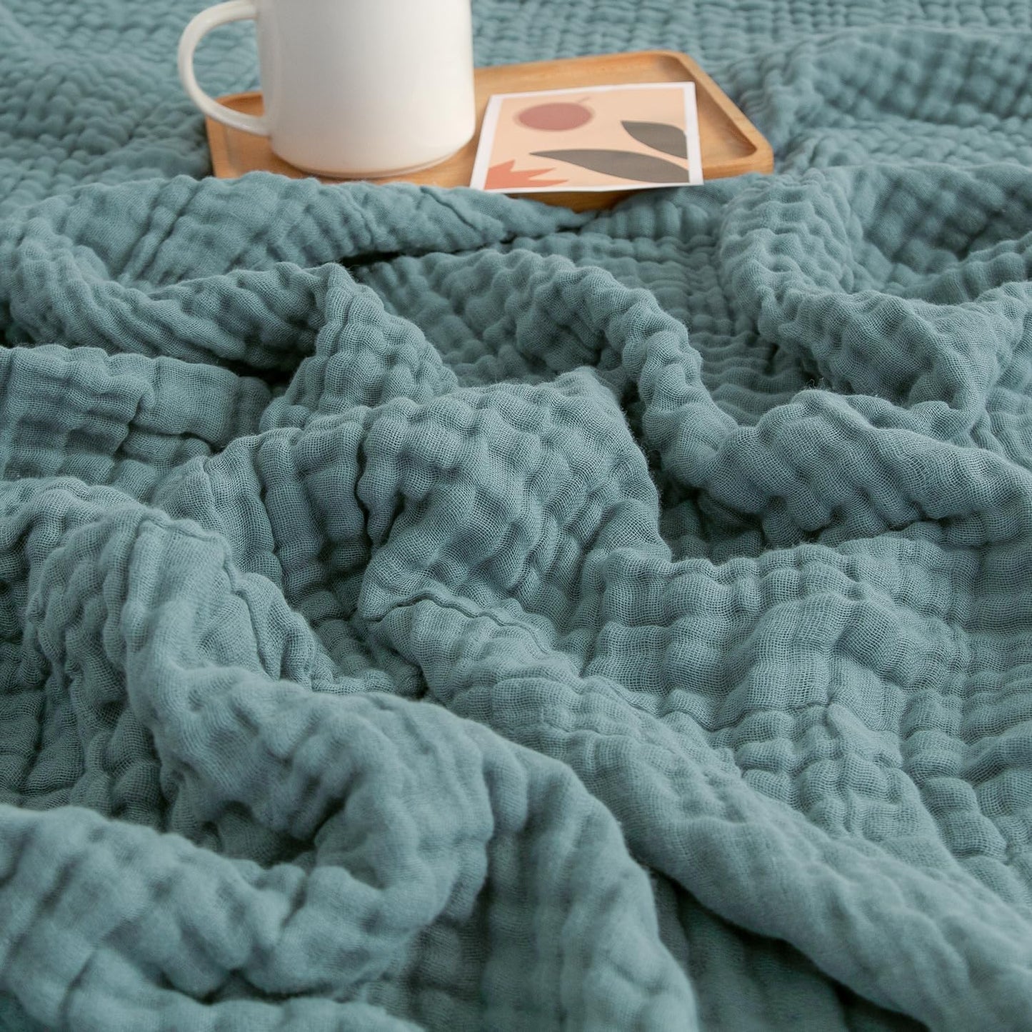 EMME Muslin Baby Blankets 100% Cotton 4-Layer Swaddle 40"x50" Lightweight Soft Breathable for Toddler, Infant, Newborn All Season Gauze Blanket, Teal