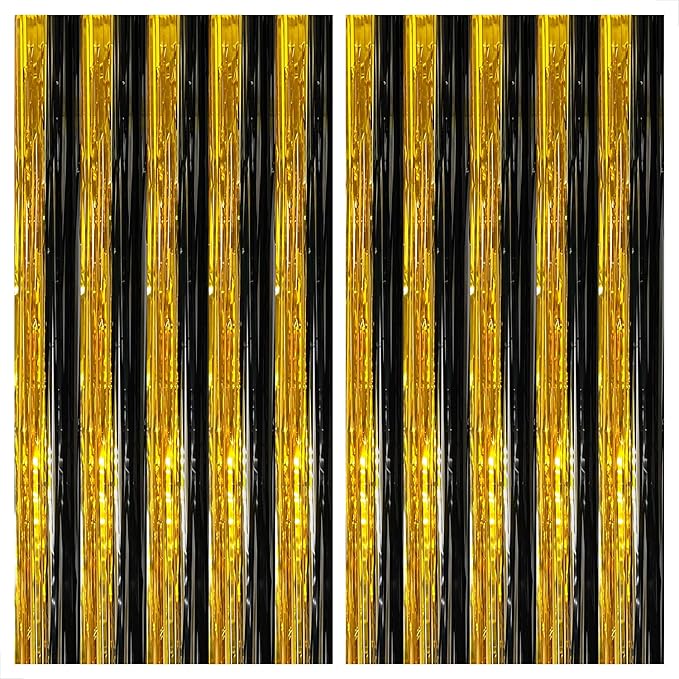 KatchOn, XtraLarge Black and Gold Streamers - 3.2x8 Feet, Pack of 2 | Fringe Curtain for Graduation Decorations 2026, Birthday, Anniversary | Black and Gold Graduation Party Decorations 2026