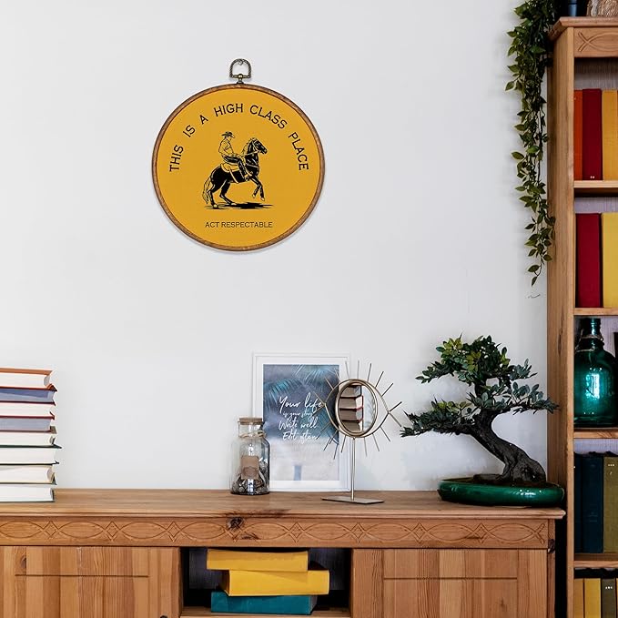 KSDUT Western Cowboy Yellow Wall Art Decor - Preppy Trendy Southwestern Wall Art Canvas Frame Hanging Prints, Foyer Entryway Modern Round Wall Decor for Home Dorm Decorations 10"x10"
