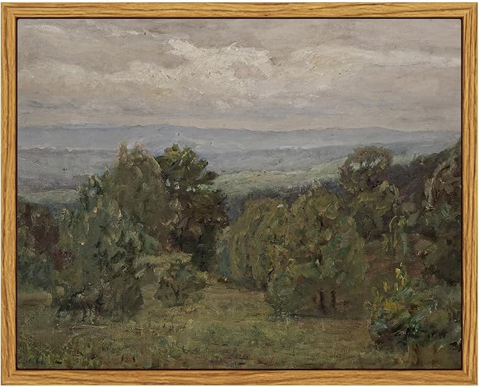 InSimSea Framed Canvas Wall Art, Vintage Landscape Art for Living Room Hallway Shelf, 10x8in, Impressionist Mountain Painting, Rustic Farmhouse Cozy Mid Century Small Nature Decor