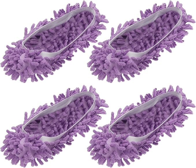 uxcell 4 Pcs Mop Slippers, Mop Socks Microfiber Shoe Covers Washable Mopping Slippers for Floor Cleaning Office Home Use Women Men, White Trim, Purple