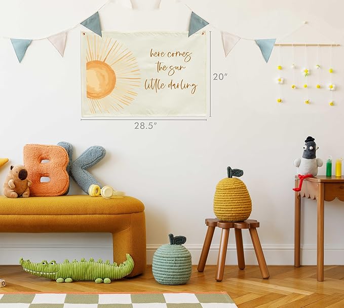 Nursery Rectangular Canvas Banner Wall Decor for Nursery Bedroom Reading Room Playroom Decor-Poster Flag Sign Art for Baby Boy Girl Kids Teen,Baby Shower Birthday Christmas Gift-Here Comes the Sun
