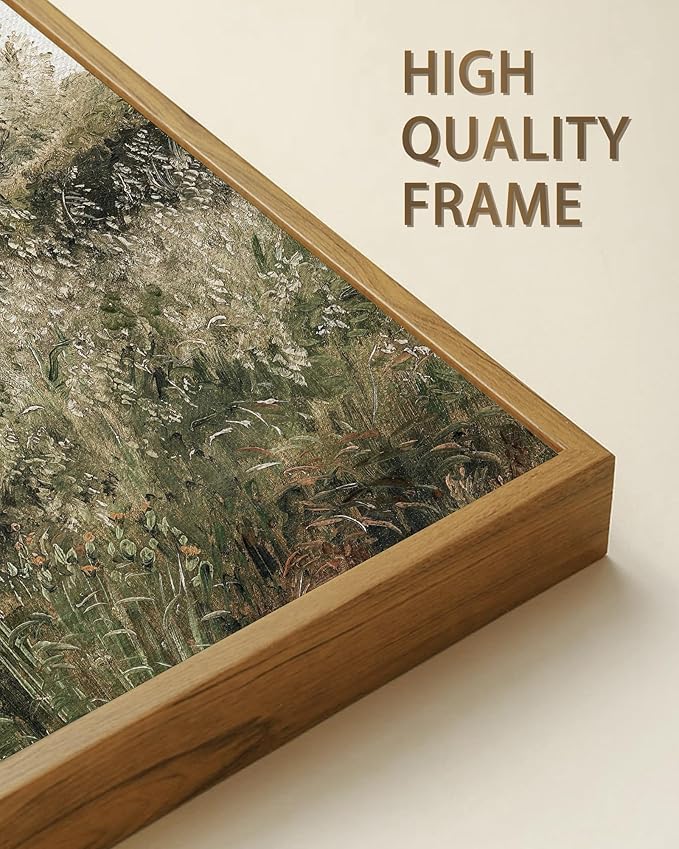 SHENIFY Vintage Landscape Framed Wall Art Meadow Scenery Farmhouse Decor Retro Painting for Living Room Bedroom Ready to Hang Wall Artwork - 16x24in Natural Framed
