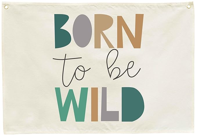 Born To Be Wild Theme Boys Nursery Banner-Rectangular Flag Sign for Baby Boy Kids-Home Bedroom Reading Room Playroom Dorm Decoration-Baby Shower Birthday Christmas Gift-Wild Theme